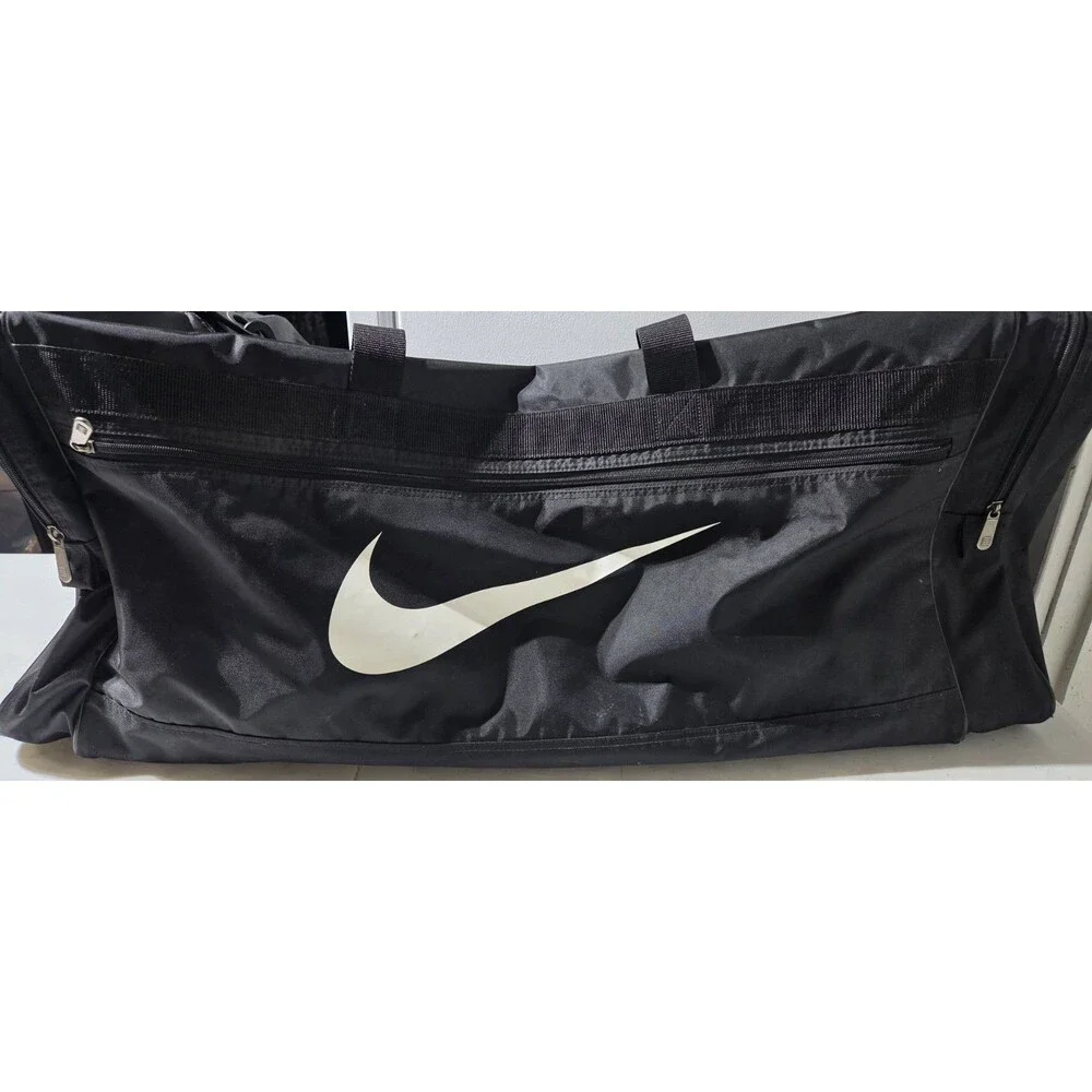 VTG 90’s Nike Swoosh Travel Duffle Bag Black 32” X 13”X 12”